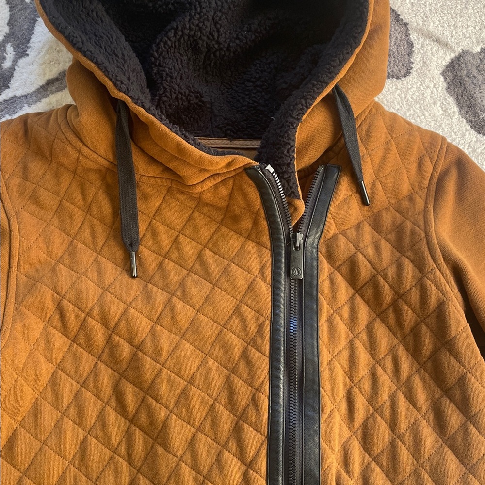 Volcom True to This Asymmetrical Zipper Hoodie Brown Thumb Holes Medium - Picture 3 of 7